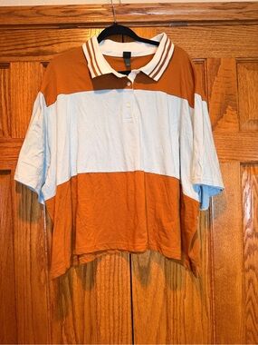 Wild Fable Colorblock Crop Polo Style Shirt in Rust and Light Blue